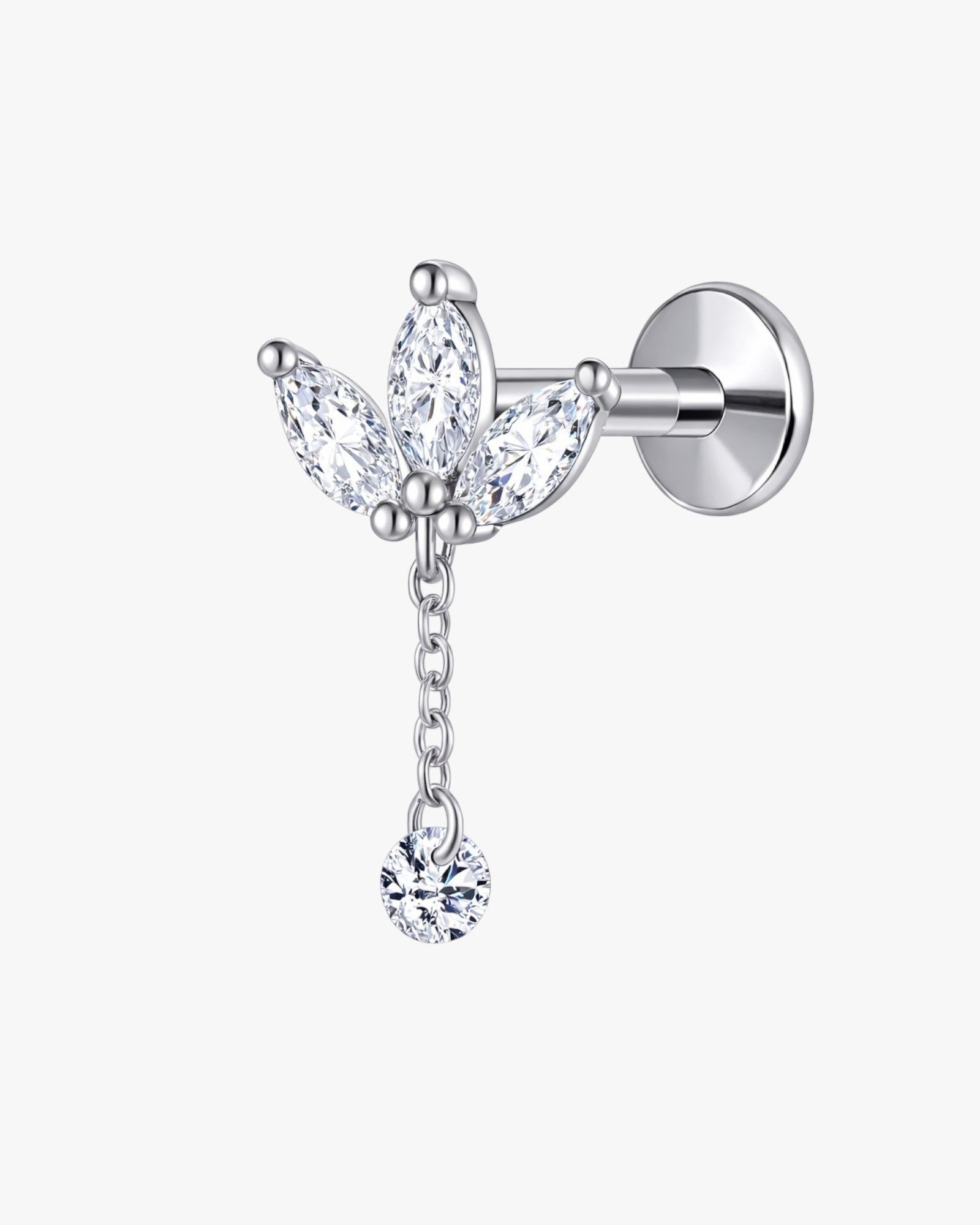 Titanium Zircon Drop Piercing – Avelis | Flat Back Cartilage Earring in silver