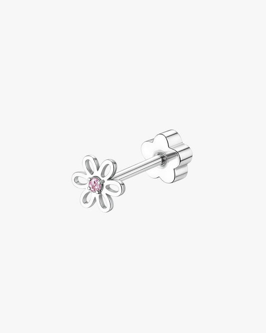 Minimal flower crystal flat back stud piercing for helix cartilage or lobe